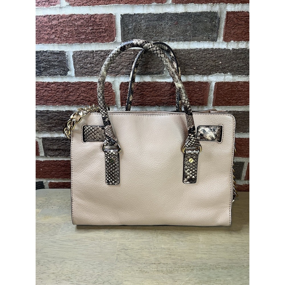 Michael Kors Hamilton Satchel Handbag Snakeskin Nude Leather Purse - Picture 2 of 9